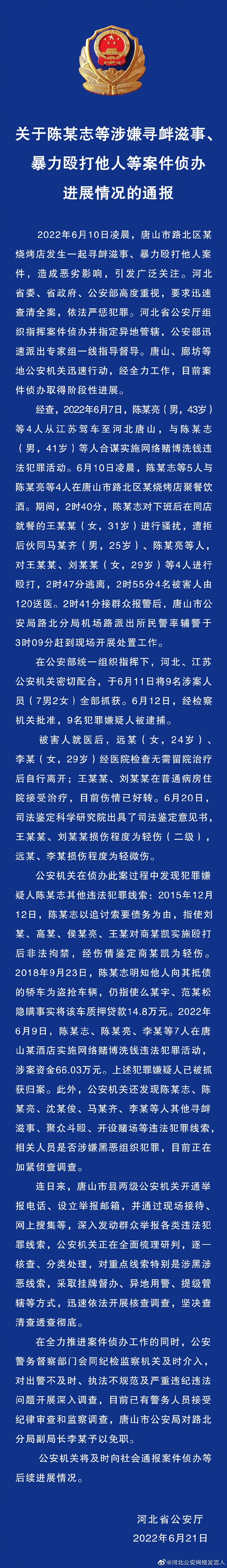 關(guān)于陳某志等涉嫌尋釁滋事、暴力毆打他人等案件偵辦進(jìn)展情況的通報