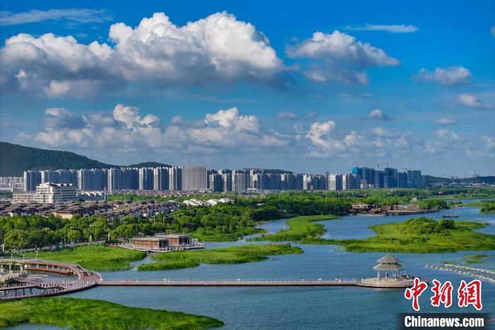 資料圖：航拍蘇州太湖湖濱國(guó)家濕地公園，藍(lán)天碧水生態(tài)美。 泱波 攝