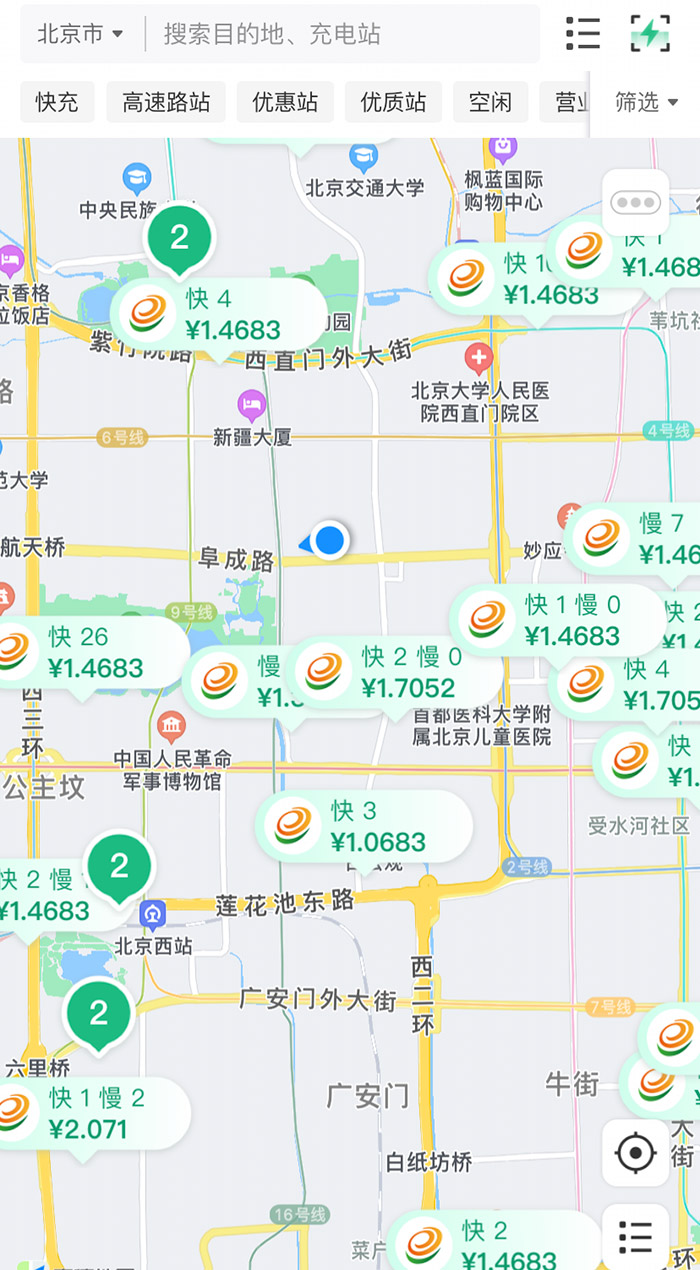 中新財(cái)經(jīng)查詢相關(guān)充電APP發(fā)現(xiàn)，電價(jià)平峰時(shí)段，快充樁的價(jià)格普遍在1.4元度左右。