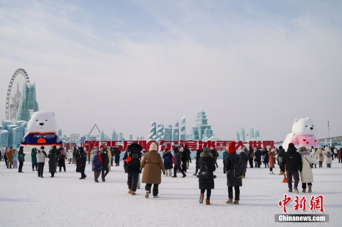 1月4日，第25屆哈爾濱冰雪大世界內(nèi)的冰雕吸引游客觀看。白天的冰雪大世界，游客仿佛置身現(xiàn)實(shí)版“冰雪奇緣”。<a target='_blank' href='/'><p  align=