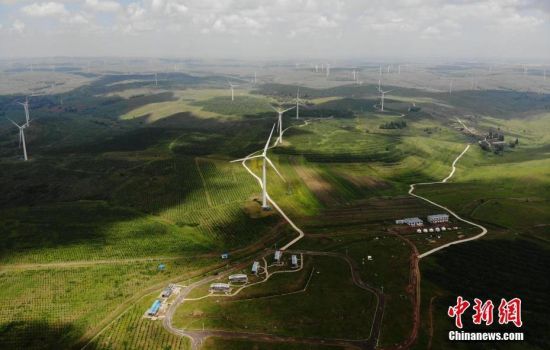 6月28日，河北張家口張北草原上大片風(fēng)力發(fā)電的“風(fēng)車”規(guī)模宏大。 中新社記者 楊艷敏 攝