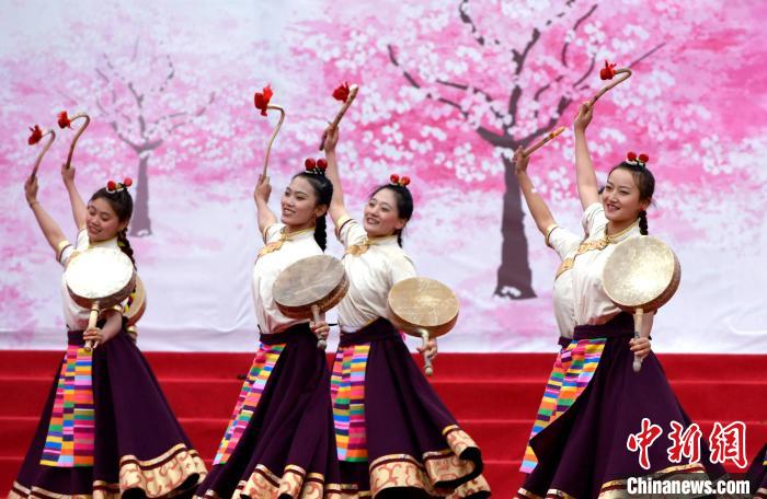 3月28日，西藏林芝第二十屆桃花旅游文化節(jié)開幕式上的文藝表演?！±盍?攝