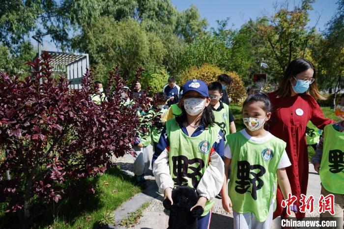 圖為小朋友在青海西寧湟水國家濕地公園內認識植物?！●R銘言 攝