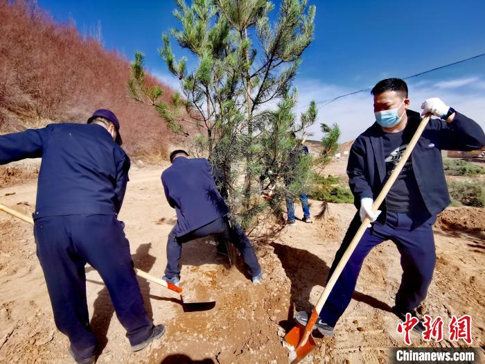 圖為西寧市城東區(qū)義務(wù)植樹活動現(xiàn)場?！?zhí)砀?攝