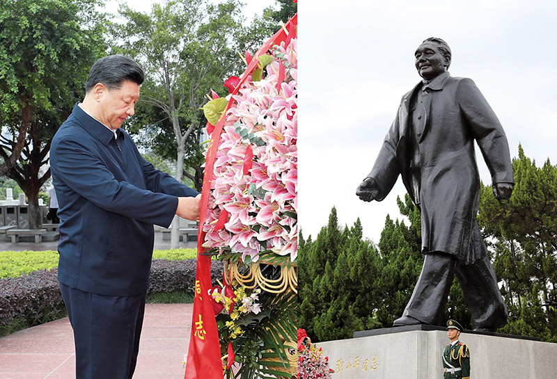 2020年10月14日，習近平總書記向深圳蓮花山公園鄧小平同志銅像敬獻花籃。