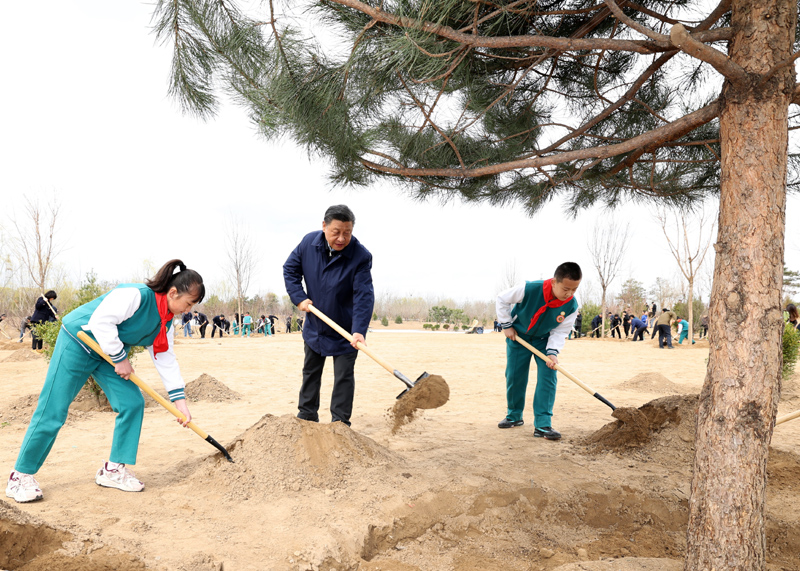 2022年3月，習(xí)近平總書記來到北京市大興區(qū)黃村鎮(zhèn)參加首都義務(wù)植樹活動，同大家一起植樹。新華社記者 黃敬文 攝