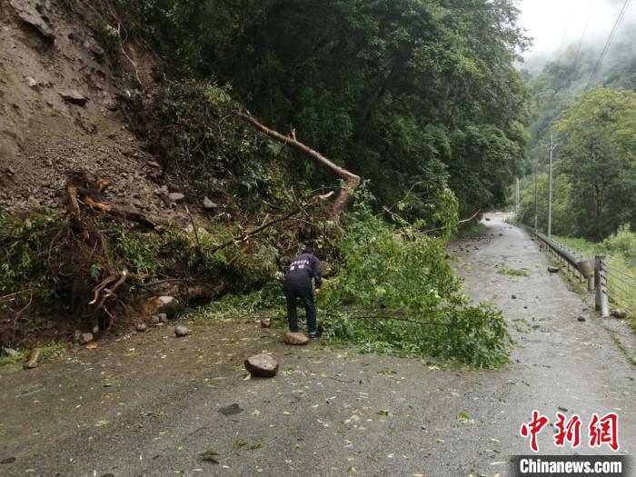 圖為7月21日，G318線川藏公路林芝巴宜區(qū)至波密縣路段發(fā)生落石。林芝市巴宜區(qū)公安局 供圖